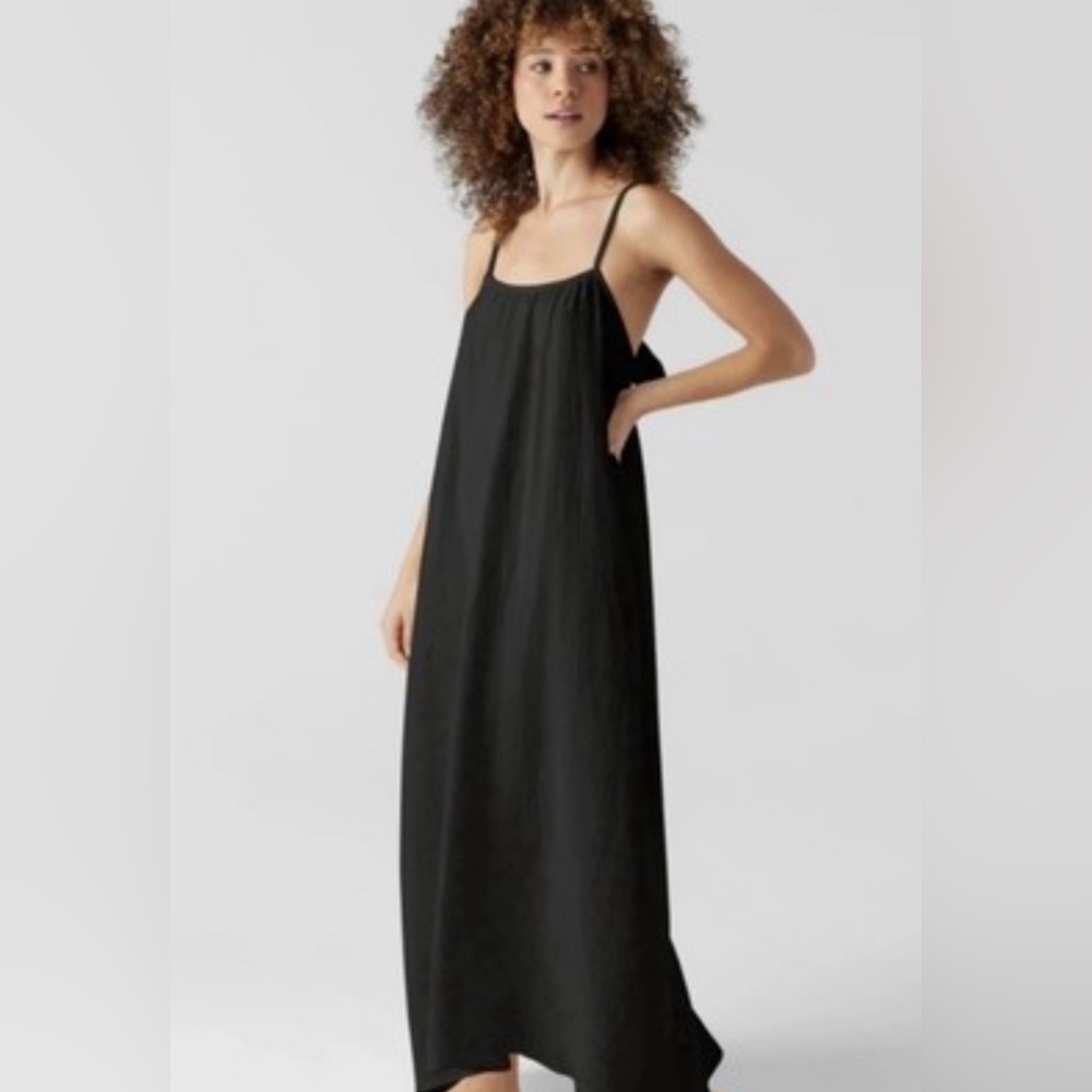 Sol Angeles Gauzy Maxi Dress Size M/L Black Oversized Pockets Flowy Beach NWT